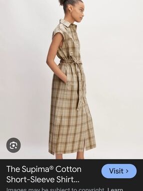 Everlane Plaid Sleeveless Maxi Shirt Dress in Beige-Tan